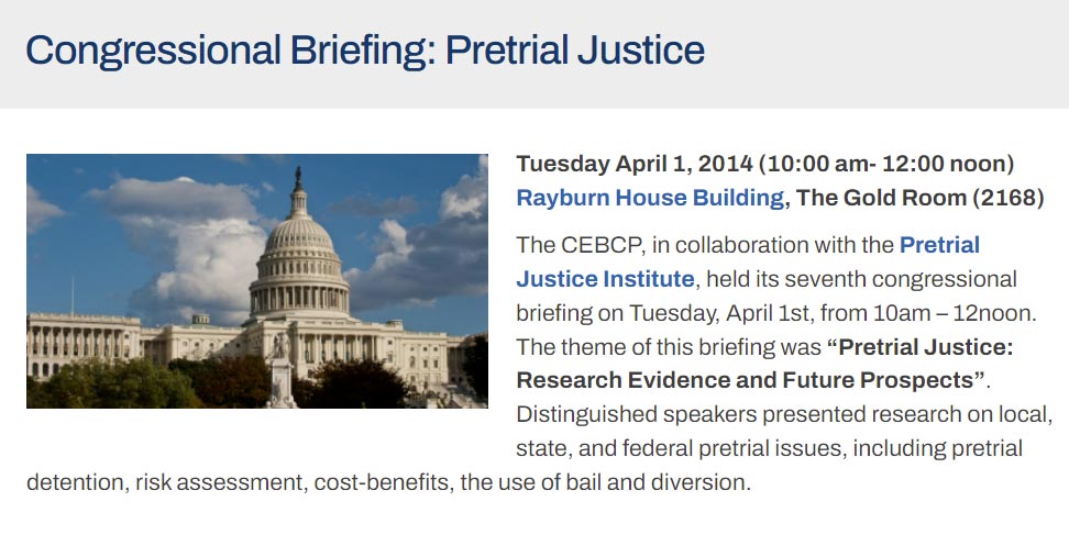 Congressional Briefing: Pretrial Justice Screenshot from George Mason University Center for Evidence-Based Crime Policy
